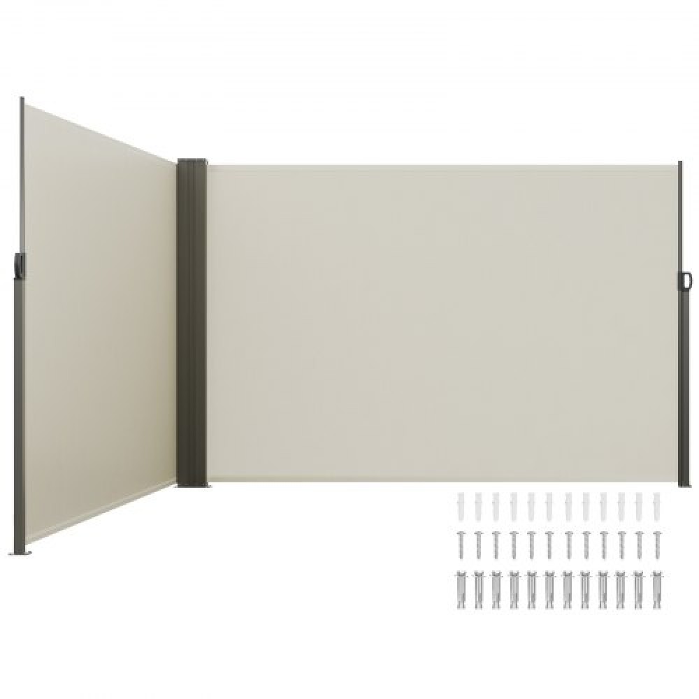 Πτυσσόμενη πλαϊνή τέντα VEVOR, 79''x 236'' Outdoor Privacy Screen, 180g Polyester-proof retractable Patio Screen, UV 30+ Room Divider Windscreen για Αίθριο, Πίσω αυλή, Μπαλκόνι, Μπεζ