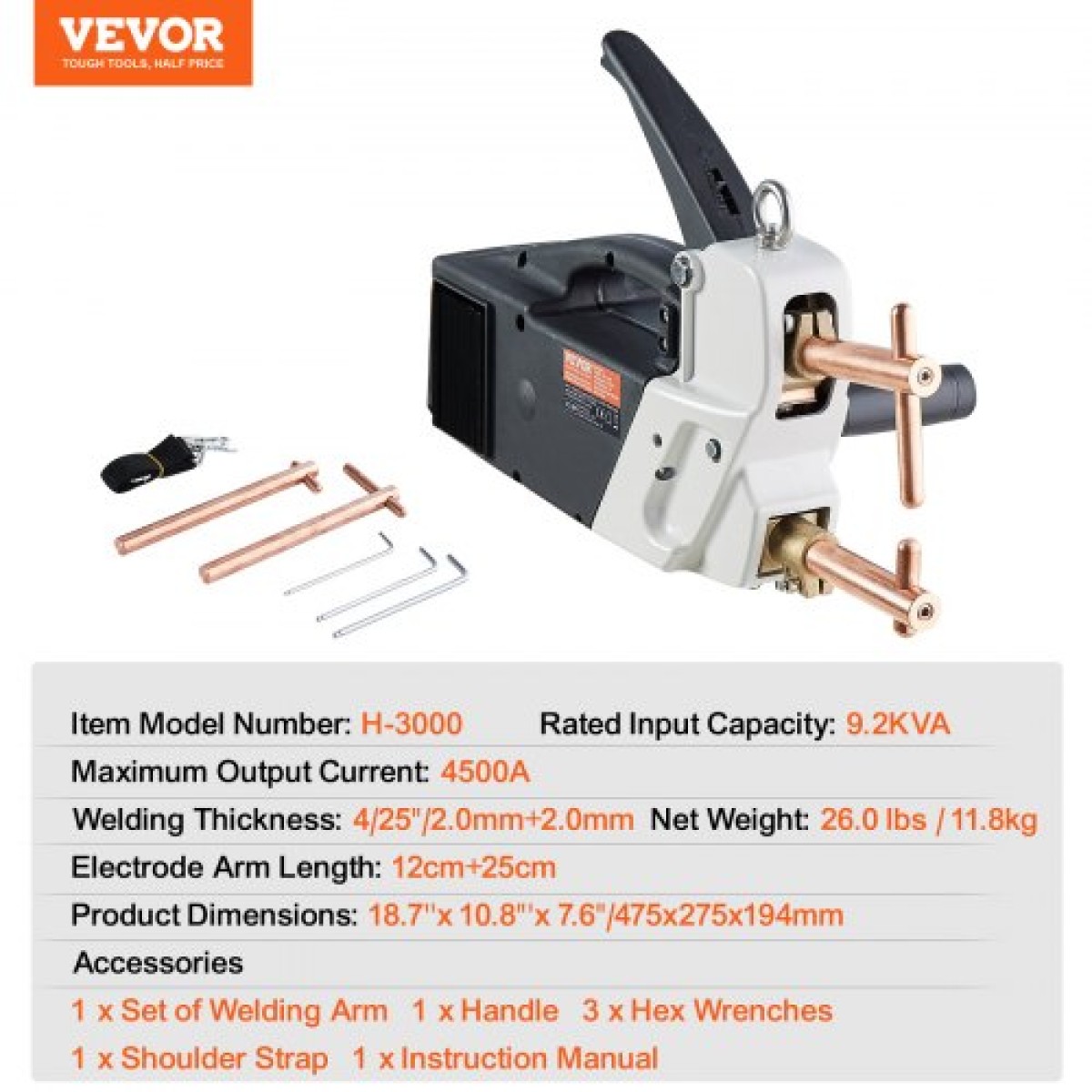 Φορητό VEVOR Spot Welder, 4mm Thick Spot Welder Welder with 8,1KVA Input Capacity, 4200A Ηλεκτρικό Μηχάνημα Συγκόλλησης Μεταλλικών Φύλλων Χειροκίνητο πιστόλι συγκόλλησης