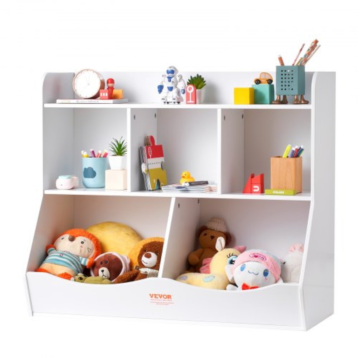 VEVOR Wood Kid Storage Cubby, Organizer αποθήκευσης παιχνιδιών με ράφι, 5-Cubby Ξύλινο ντουλάπι αποθήκευσης παιχνιδιών, Παιδικό ράφι παιχνιδιών βιβλίων για παιδικό δωμάτιο, Παιδικός χώρος, νηπιαγωγείο, νηπιαγωγείο, λευκό