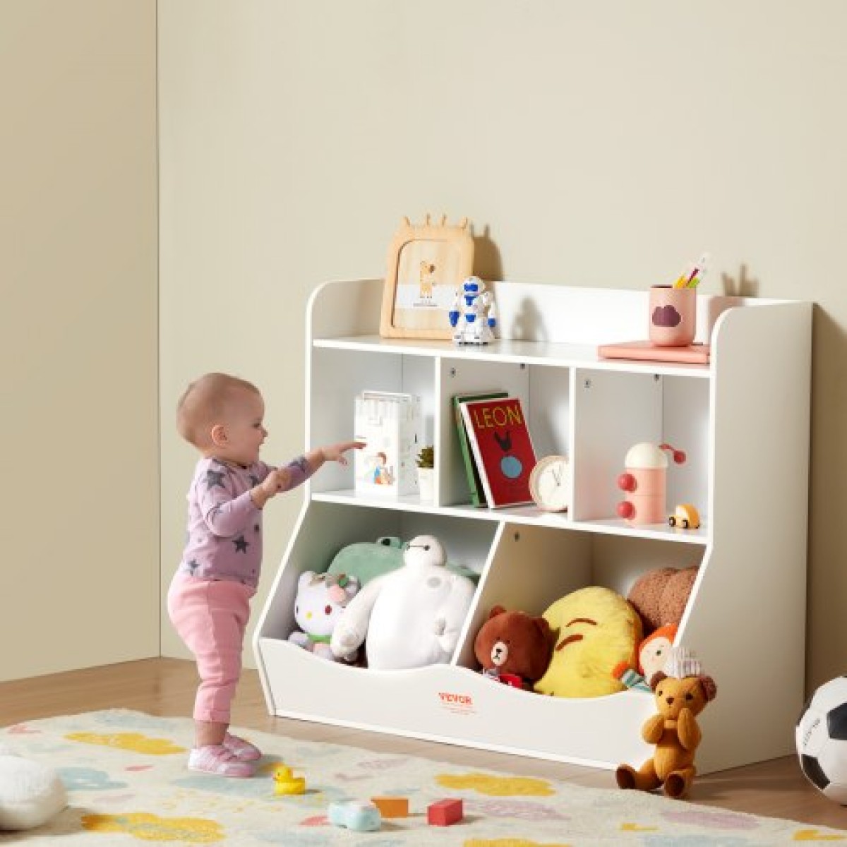 VEVOR Wood Kid Storage Cubby, Organizer αποθήκευσης παιχνιδιών με ράφι, 5-Cubby Ξύλινο ντουλάπι αποθήκευσης παιχνιδιών, Παιδικό ράφι παιχνιδιών βιβλίων για παιδικό δωμάτιο, Παιδικός χώρος, νηπιαγωγείο, νηπιαγωγείο, λευκό