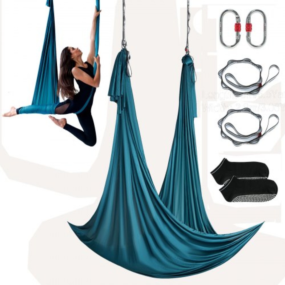 VEVOR Aerial Yoga Hammock & Swing, 5,5 Yards, Aerial Yoga Starter Kit με 100gsm Nylon Fabric, Full Rigging Hardware & Easy Set-up Guide, Antigravity Flying for All Levels Fitness Bodybuilding, Green