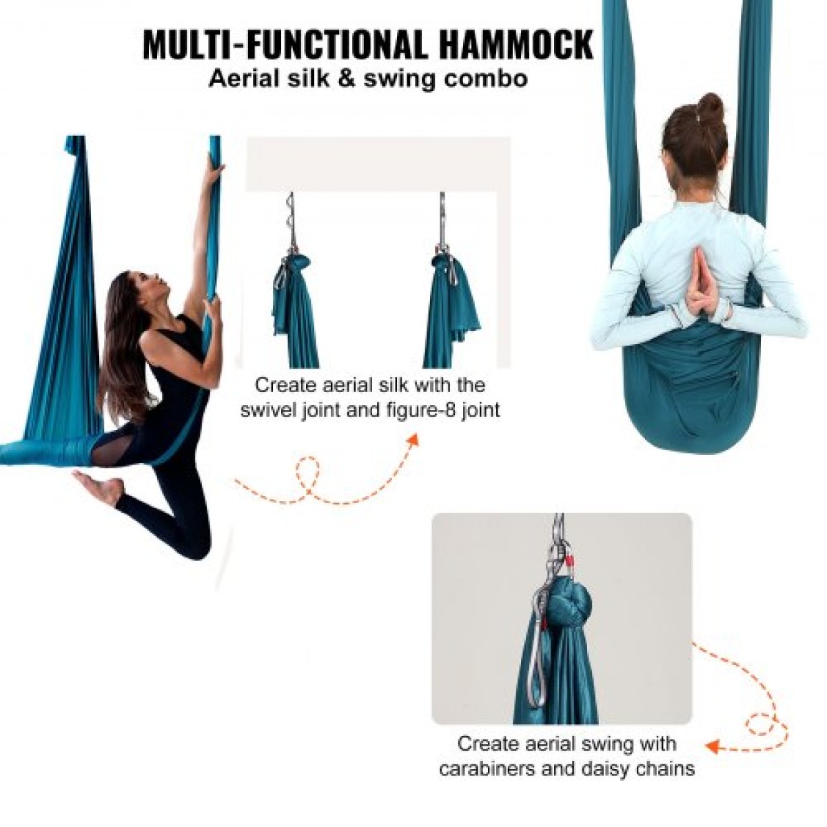 VEVOR Aerial Yoga Hammock & Swing, 5,5 Yards, Aerial Yoga Starter Kit με 100gsm Nylon Fabric, Full Rigging Hardware & Easy Set-up Guide, Antigravity Flying for All Levels Fitness Bodybuilding, Green