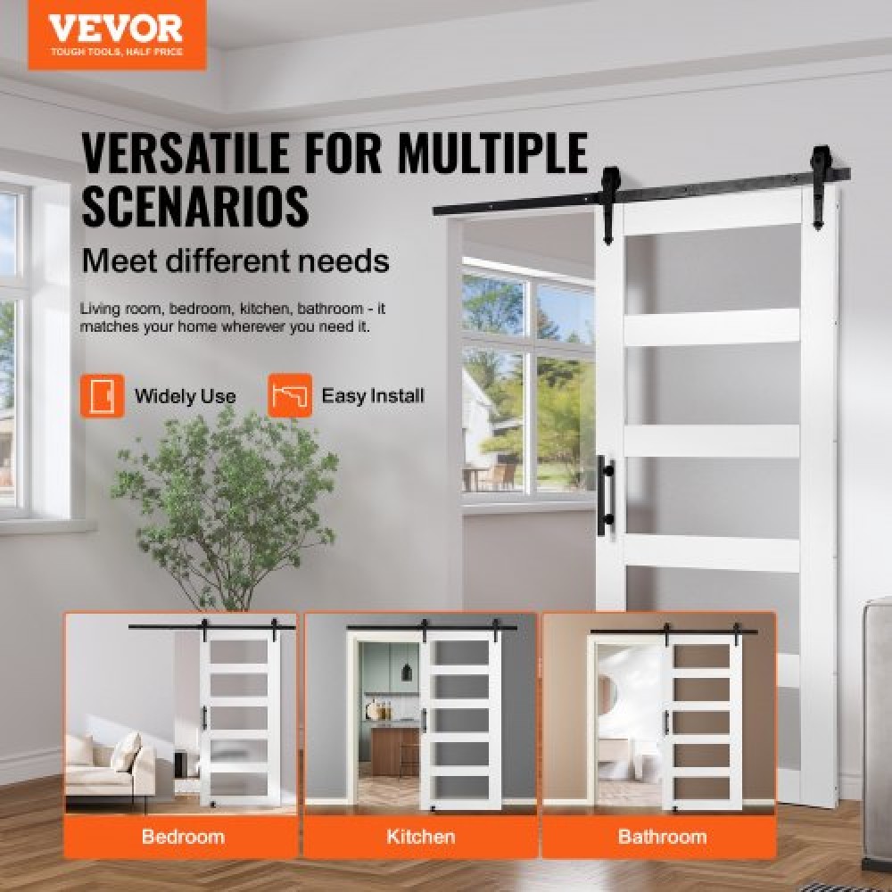 VEVOR Barn Door and Hardware Kit, 42" x 84" Ξύλινη και γυάλινη συρόμενη πόρτα αχυρώνα, ομαλά και αθόρυβα, κιτ αχυρώνας με οδηγό δαπέδου 8 σε 1 και λαβή πόρτας, πλάκα από ξύλο ελάτης και παγωμένο γυαλί