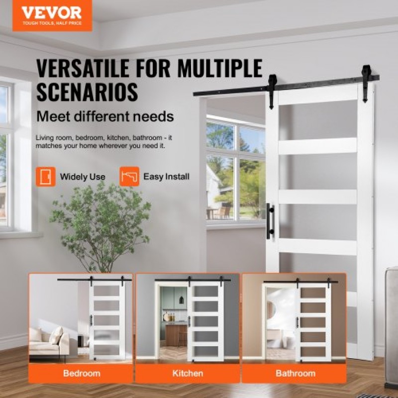 VEVOR Barn Door and Hardware Kit, 42" x 84" Ξύλινη και γυάλινη συρόμενη πόρτα αχυρώνα, ομαλά και αθόρυβα, κιτ αχυρώνας με οδηγό δαπέδου 8 σε 1 και λαβή πόρτας, πλάκα από ξύλο ελάτης και παγωμένο γυαλί