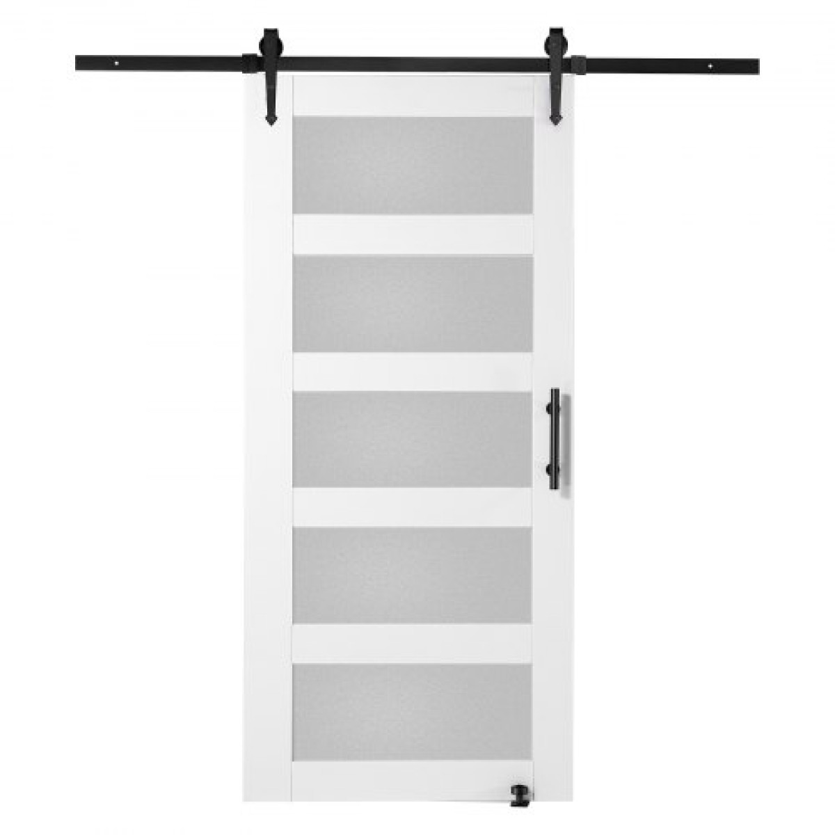 VEVOR Barn Door and Hardware Kit, 42" x 84" Ξύλινη και γυάλινη συρόμενη πόρτα αχυρώνα, ομαλά και αθόρυβα, κιτ αχυρώνας με οδηγό δαπέδου 8 σε 1 και λαβή πόρτας, πλάκα από ξύλο ελάτης και παγωμένο γυαλί