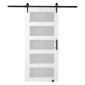 VEVOR Barn Door and Hardware Kit, 42" x 84" Ξύλινη και γυάλινη συρόμενη πόρτα αχυρώνα, ομαλά και αθόρυβα, κιτ αχυρώνας με οδηγό δαπέδου 8 σε 1 και λαβή πόρτας, πλάκα από ξύλο ελάτης και παγωμένο γυαλί