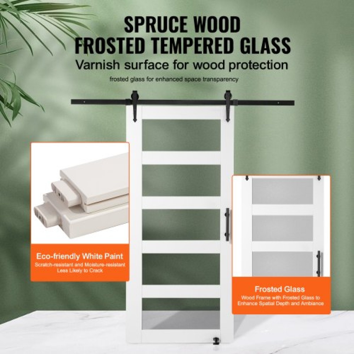 VEVOR Barn Door and Hardware Kit, 42" x 84" Ξύλινη και γυάλινη συρόμενη πόρτα αχυρώνα, ομαλά και αθόρυβα, κιτ αχυρώνας με οδηγό δαπέδου 8 σε 1 και λαβή πόρτας, πλάκα από ξύλο ελάτης και παγωμένο γυαλί