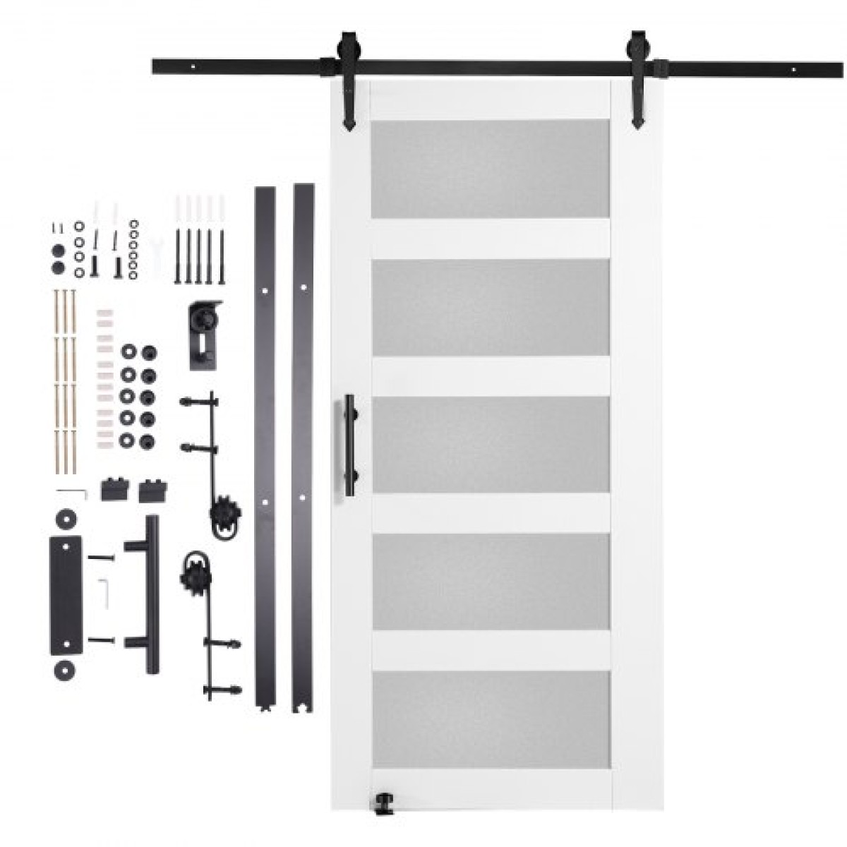 VEVOR Barn Door and Hardware Kit, 42" x 84" Ξύλινη και γυάλινη συρόμενη πόρτα αχυρώνα, ομαλά και αθόρυβα, κιτ αχυρώνας με οδηγό δαπέδου 8 σε 1 και λαβή πόρτας, πλάκα από ξύλο ελάτης και παγωμένο γυαλί