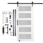 VEVOR Barn Door and Hardware Kit, 42" x 84" Ξύλινη και γυάλινη συρόμενη πόρτα αχυρώνα, ομαλά και αθόρυβα, κιτ αχυρώνας με οδηγό δαπέδου 8 σε 1 και λαβή πόρτας, πλάκα από ξύλο ελάτης και παγωμένο γυαλί