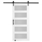 VEVOR Barn Door and Hardware Kit, 42" x 84" Ξύλινη και γυάλινη συρόμενη πόρτα αχυρώνα, ομαλά και αθόρυβα, κιτ αχυρώνας με οδηγό δαπέδου 8 σε 1 και λαβή πόρτας, πλάκα από ξύλο ελάτης και παγωμένο γυαλί