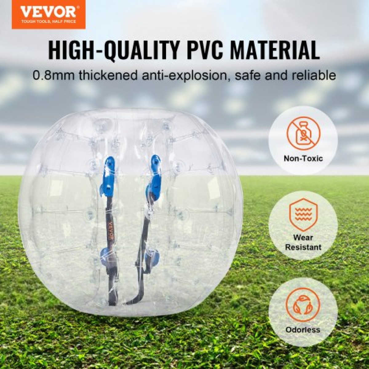Φουσκωτή μπάλα προφυλακτήρα VEVOR 1-pack, 4FT/1,2M Body Sumo Zorb Balls για εφήβους και ενήλικες, πάχους 0,8mm PVC Human Hamster Bubble Balls για ομαδικό παιχνίδι σε εξωτερικό χώρο, παιχνίδια προφυλακτήρα Bopper για κήπο, αυλή, πάρκο