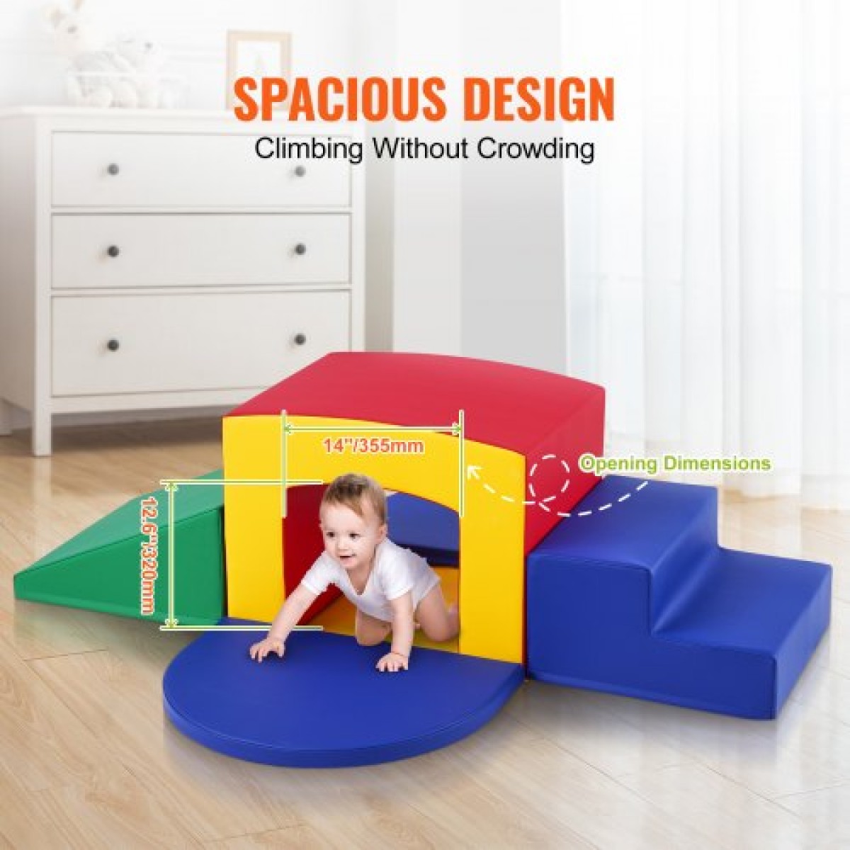 VEVOR Toddler Climbing Toys Indoor, 5 Piece Climb, Crawl and Tunnel Equipment Soft Play, Foam Climbing Toys, Kids Tunnel Maze με σκάλες και ράμπα, Εσωτερικός χώρος για παιδιά προσχολικής ηλικίας Εύκολος καθαρισμός (Ποικίλα)