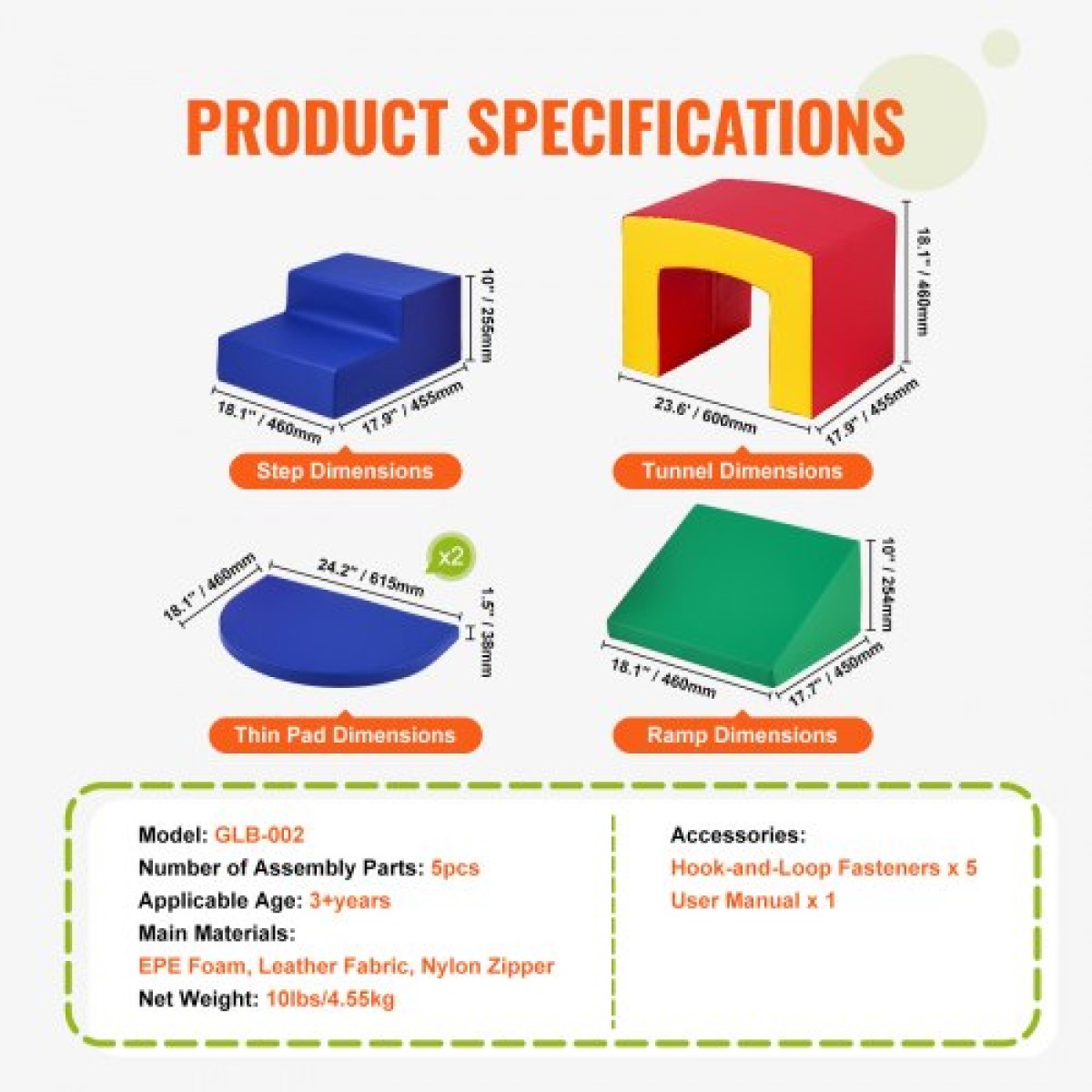 VEVOR Toddler Climbing Toys Indoor, 5 Piece Climb, Crawl and Tunnel Equipment Soft Play, Foam Climbing Toys, Kids Tunnel Maze με σκάλες και ράμπα, Εσωτερικός χώρος για παιδιά προσχολικής ηλικίας Εύκολος καθαρισμός (Ποικίλα)