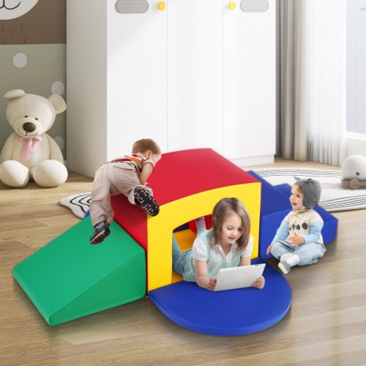 VEVOR Toddler Climbing Toys Indoor, 5 Piece Climb, Crawl and Tunnel Equipment Soft Play, Foam Climbing Toys, Kids Tunnel Maze με σκάλες και ράμπα, Εσωτερικός χώρος για παιδιά προσχολικής ηλικίας Εύκολος καθαρισμός (Ποικίλα)