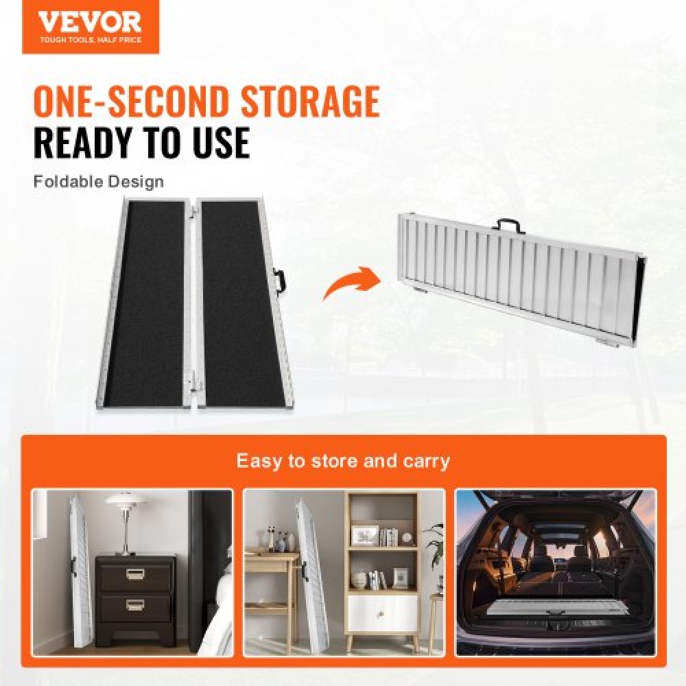 VEVOR Portable Wheelchair Ramp, 5 ft 800 lbs Capacity, Non-Slip Aluminum Folding Threshold Ramp, Foldable Mobility Scooter Ramp Wheel Chair Ramp, Handicap Ramp for Home Steps, Stairs, Doorways, Curbs