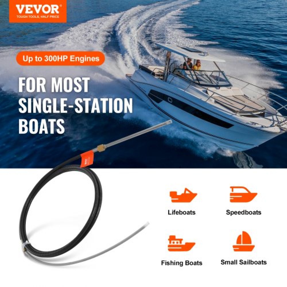 VEVOR Boat Steering Cable, 17 Feet Outboard Marine Rotary Steering Cable, 1/2 Ton High Tensile Strength, Steel Steering Wheel Cable Compatible with Most Single-Station Outboard Steering Systems