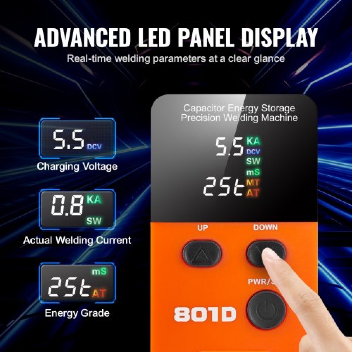 VEVOR Battery Spot Welder, 14,5KW Capacitor Energy Storage Pulse Battery Spot Welder with 73B Welding Pen, 801D High Power Spot Welding Equipment & 2 Welding Modes for 0,1-0,3mm Pure Nickel, Batteries