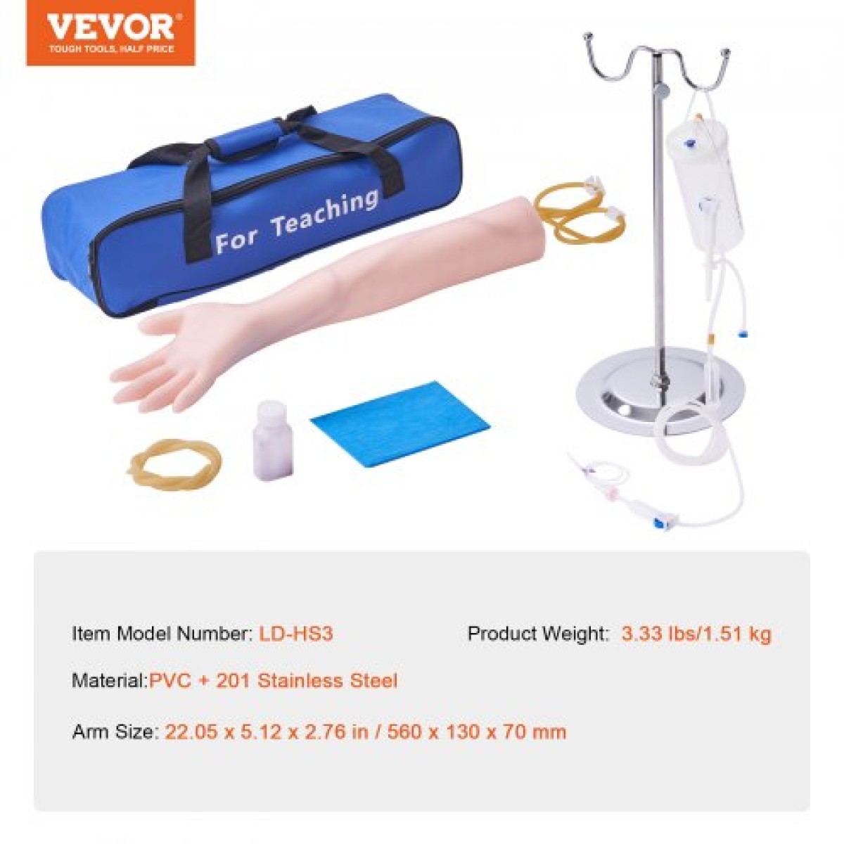 VEVOR Phlebotomy Practice Kit, IV Venipuncture Intravenous Training Kit, High Simulation IV Practice Arm Kit with Carrying Bag, Practice and Perfect IV Skills, για φοιτητές Νοσηλευτές και επαγγελματίες