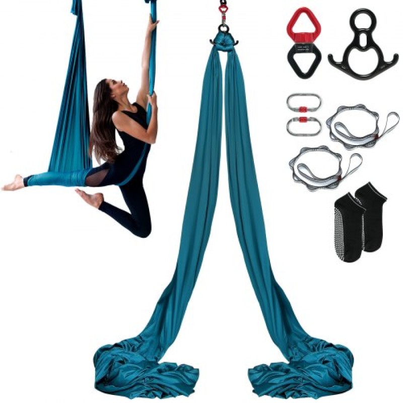 VEVOR Aerial Silk & Yoga Swing, 8,7 Yards, Aerial Yoga Hammock Kit με νάιλον ύφασμα 100gsm, Full Rigging Hardware & Easy Set-up Guide, Antigravity Flying for All Levels Fitness Bodybuilding, Green