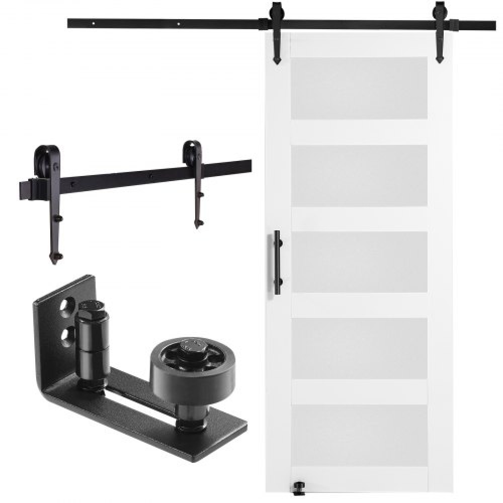 VEVOR Barn Door and Hardware Kit, 30" x 84" Ξύλινη και γυάλινη συρόμενη πόρτα αχυρώνα, ομαλά και αθόρυβα, κιτ αχυρώνας με οδηγό δαπέδου 8 σε 1 και λαβή πόρτας, πλάκα από ξύλο ελάτης και παγωμένο γυαλί