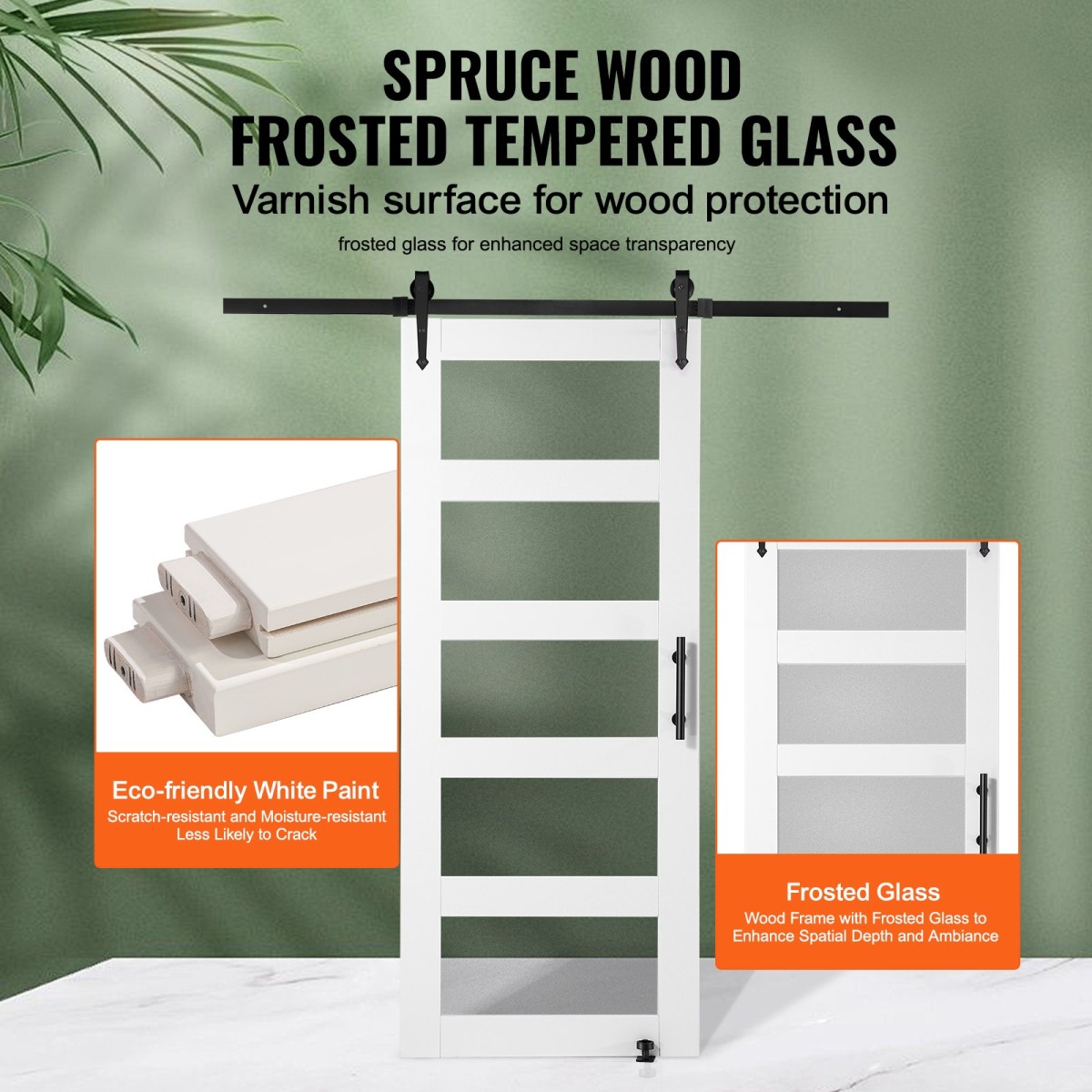 VEVOR Barn Door and Hardware Kit, 30" x 84" Ξύλινη και γυάλινη συρόμενη πόρτα αχυρώνα, ομαλά και αθόρυβα, κιτ αχυρώνας με οδηγό δαπέδου 8 σε 1 και λαβή πόρτας, πλάκα από ξύλο ελάτης και παγωμένο γυαλί