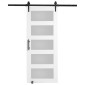 VEVOR Barn Door and Hardware Kit, 30" x 84" Ξύλινη και γυάλινη συρόμενη πόρτα αχυρώνα, ομαλά και αθόρυβα, κιτ αχυρώνας με οδηγό δαπέδου 8 σε 1 και λαβή πόρτας, πλάκα από ξύλο ελάτης και παγωμένο γυαλί