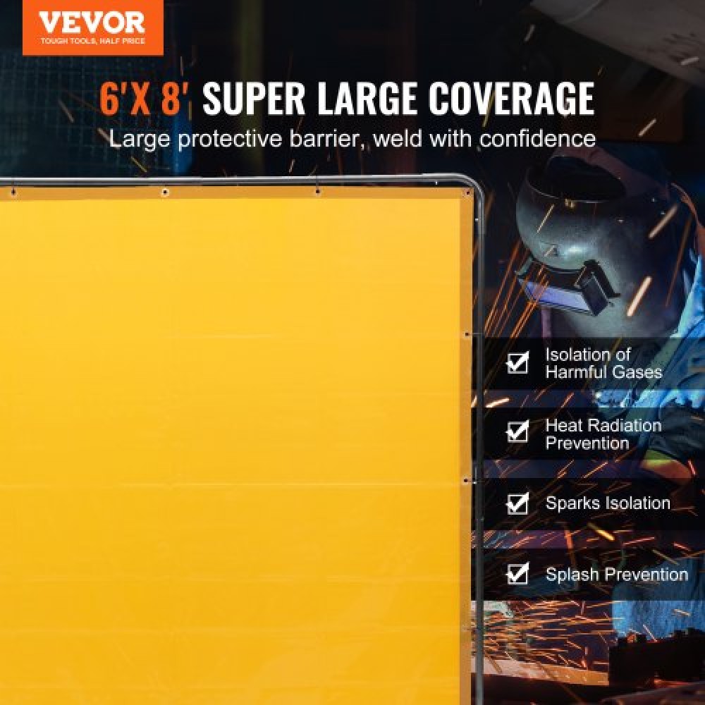 Οθόνη συγκόλλησης VEVOR με πλαίσιο, 6' x 8' σήτα κουρτίνας συγκόλλησης, ανθεκτική στη φλόγα οθόνη προστασίας συγκόλλησης βινυλίου σε 4 περιστρεφόμενους τροχούς (2 με δυνατότητα κλειδώματος), κινητή & επαγγελματική για εργαστήριο/βιομηχανική,