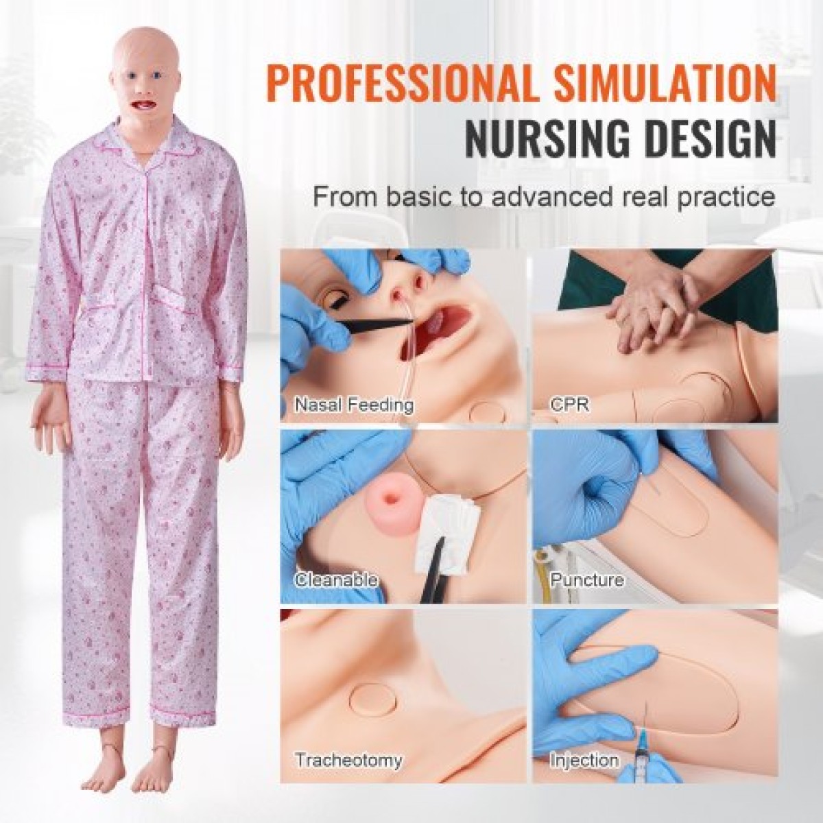 Ανδρικό ανδρείκελο VEVOR Nursing Training, Ανδρικό/Γυναικείο ανδρικό ανδρικό ανδρείκελο επίδειξης μεγέθους ζωής για εκπαίδευση νοσηλευτικής, μοντέλο διδασκαλίας πολλαπλών λειτουργιών εκπαίδευσης, μοντέλο προσομοιωτή περιποίησης σώματος ανατομικής μανεκέν 
