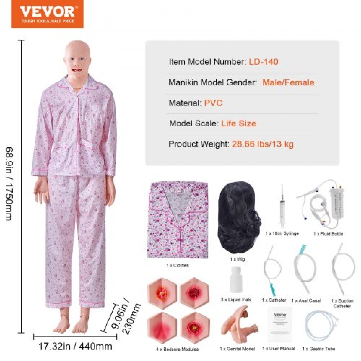 Ανδρικό ανδρείκελο VEVOR Nursing Training, Ανδρικό/Γυναικείο ανδρικό ανδρικό ανδρείκελο επίδειξης μεγέθους ζωής για εκπαίδευση νοσηλευτικής, μοντέλο διδασκαλίας πολλαπλών λειτουργιών εκπαίδευσης, μοντέλο προσομοιωτή περιποίησης σώματος ανατομικής μανεκέν 