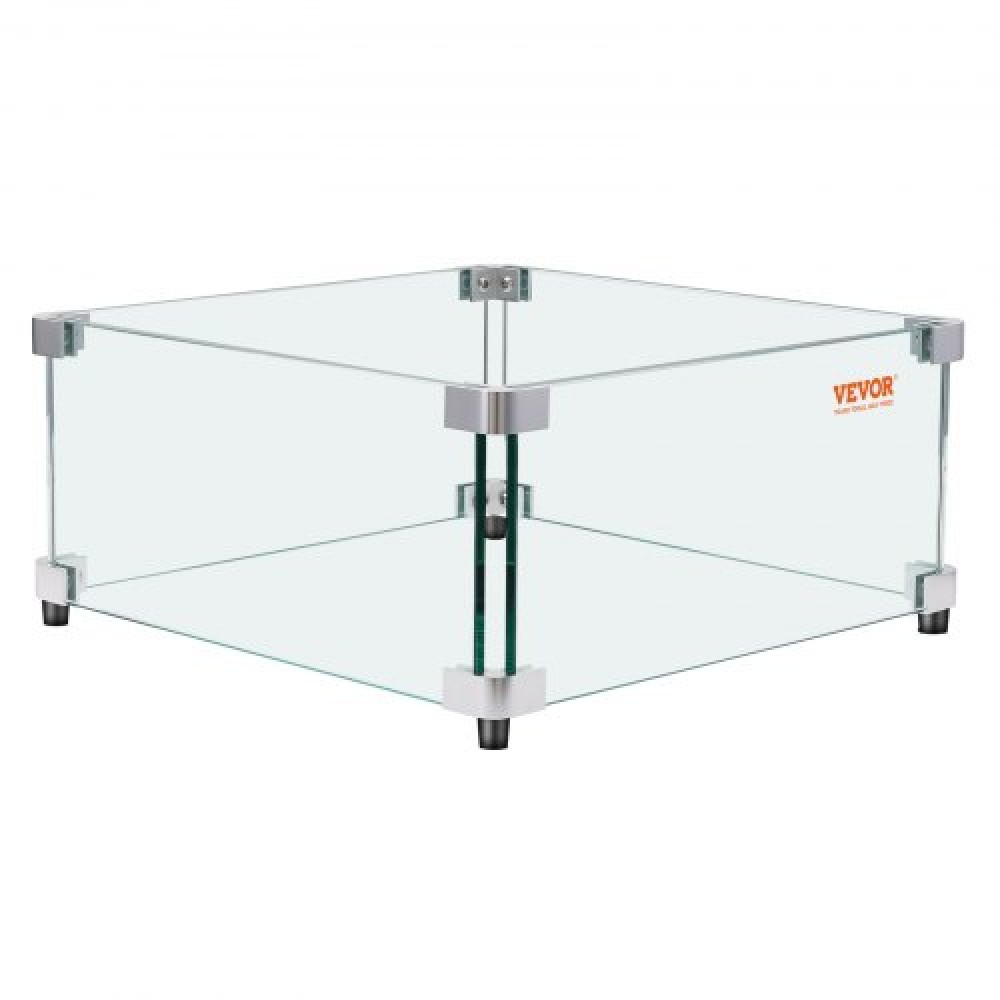 VEVOR Gas Fire Pit Wind Guard for Square Fire Table, 493 x 493 x 191 mm Clear Tempered Wind Guard for Firepits, 8mm Thick Square Glass Shield, Glass Panel with Hard Corner Bracket & Feet
