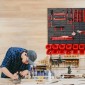 VEVOR Επιτοίχιοι κάδοι αποθήκευσης, 30-Bin Parts Rack Organizer Garage Plastic Shop Εργαλείο με πάνελ τοίχου/Θήρες εργαλείων/Γάντζοι, Ατζέντα εργαλείων για παξιμάδια, μπουλόνια, βίδες, καρφιά, χάντρες, κουμπιά, μαύρο και κόκκινο