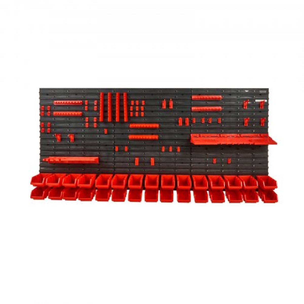 VEVOR Επιτοίχιοι κάδοι αποθήκευσης, 30-Bin Parts Rack Organizer Garage Plastic Shop Εργαλείο με πάνελ τοίχου/Θήρες εργαλείων/Γάντζοι, Ατζέντα εργαλείων για παξιμάδια, μπουλόνια, βίδες, καρφιά, χάντρες, κουμπιά, μαύρο και κόκκινο