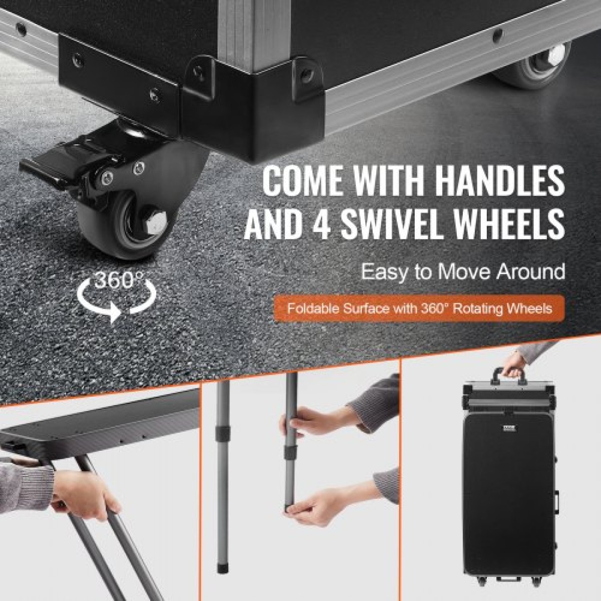 VEVOR Professional Makeup Train Case Θήκη καλλυντικής αλουμινίου, πάγκος εργασίας με πόδια στήριξης, κυλιόμενη θήκη μακιγιάζ Εξαιρετικά μεγάλο τρόλεϊ μακιγιάζ Travel Organizer, με περιστρεφόμενους τροχούς 360°, Μαύρο