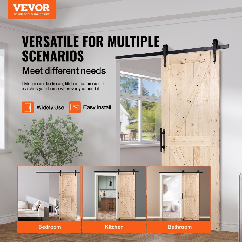 VEVOR Barn Door and Hardware Kit, 30" x 84" Ξύλινη συρόμενη πόρτα αχυρώνα, ομαλά και αθόρυβα, κιτ αχυρώνας με οδηγό δαπέδου 8 σε 1 και λαβή πόρτας, πλάκα με επένδυση από ξύλο ελάτης, εύκολη εγκατάσταση