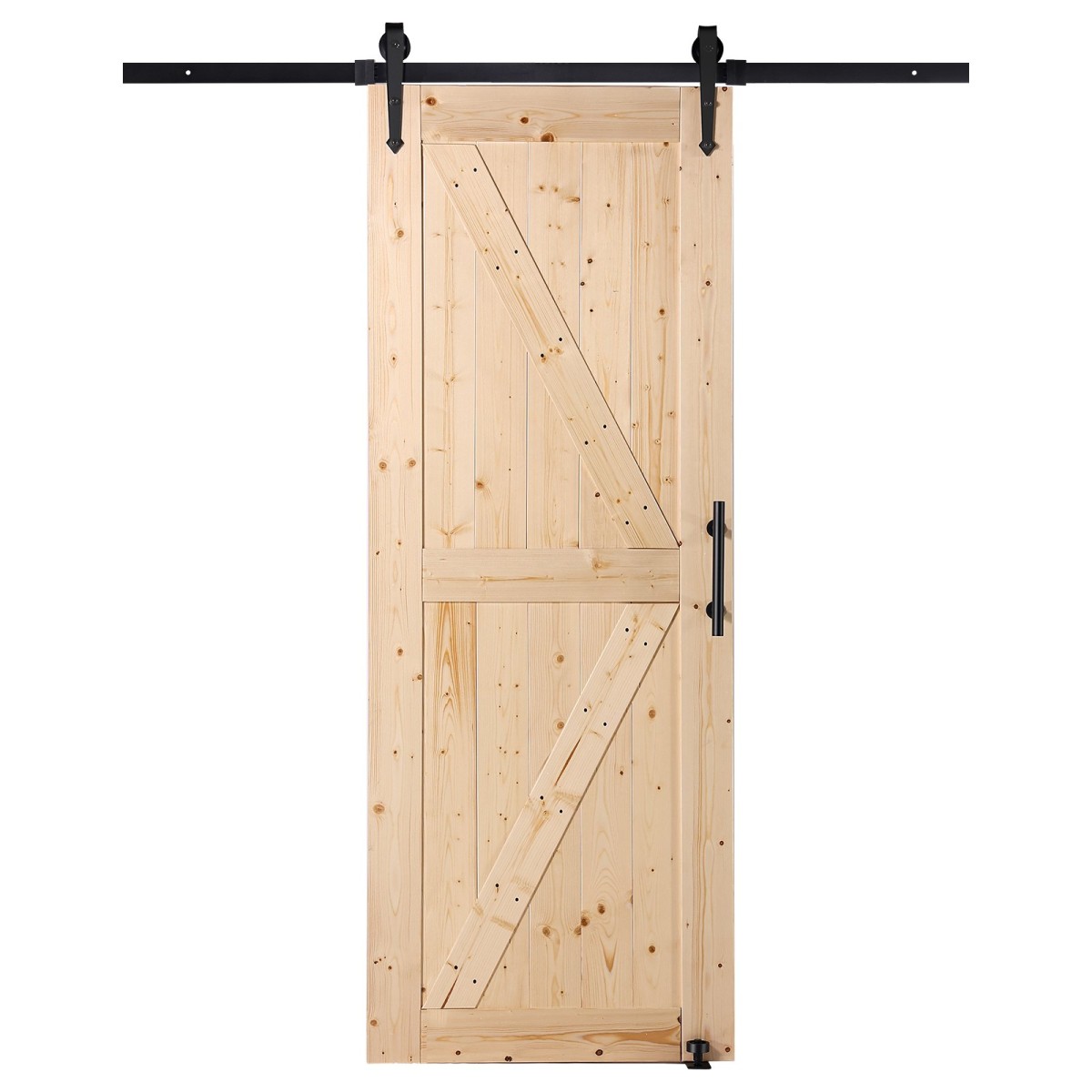 VEVOR Barn Door and Hardware Kit, 30" x 84" Ξύλινη συρόμενη πόρτα αχυρώνα, ομαλά και αθόρυβα, κιτ αχυρώνας με οδηγό δαπέδου 8 σε 1 και λαβή πόρτας, πλάκα με επένδυση από ξύλο ελάτης, εύκολη εγκατάσταση