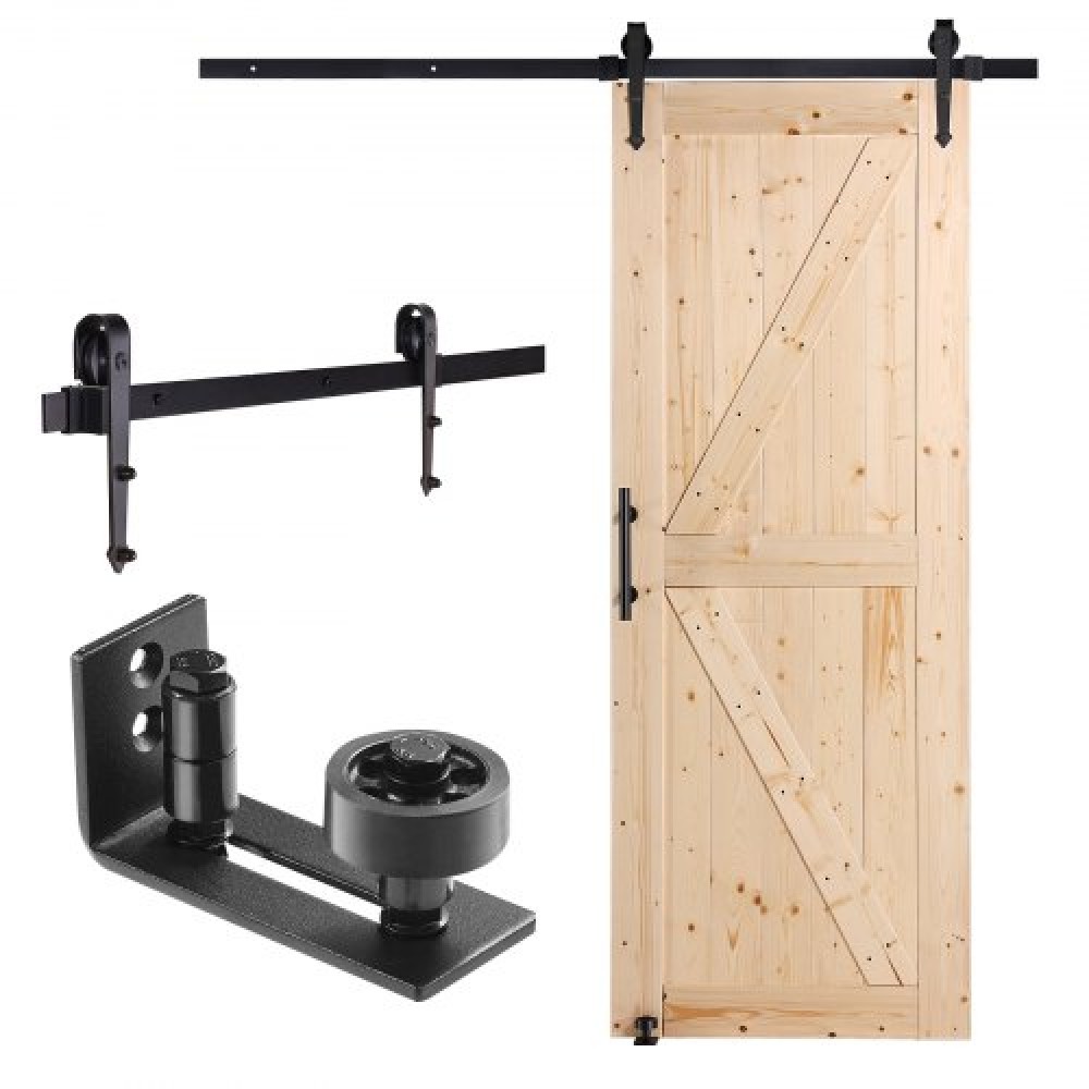 VEVOR Barn Door and Hardware Kit, 30" x 84" Ξύλινη συρόμενη πόρτα αχυρώνα, ομαλά και αθόρυβα, κιτ αχυρώνας με οδηγό δαπέδου 8 σε 1 και λαβή πόρτας, πλάκα με επένδυση από ξύλο ελάτης, εύκολη εγκατάσταση