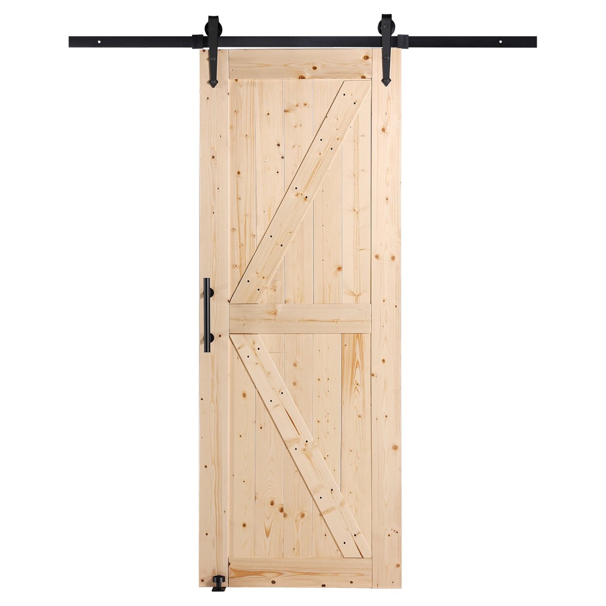 VEVOR Barn Door and Hardware Kit, 30" x 84" Ξύλινη συρόμενη πόρτα αχυρώνα, ομαλά και αθόρυβα, κιτ αχυρώνας με οδηγό δαπέδου 8 σε 1 και λαβή πόρτας, πλάκα με επένδυση από ξύλο ελάτης, εύκολη εγκατάσταση