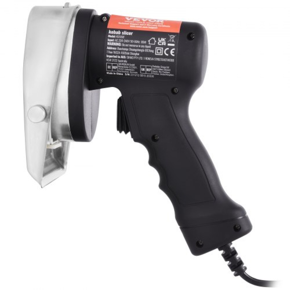 VEVOR Electric Shawarma Knife, Επαγγελματικό τουρκικό μαχαίρι για κεμπάπ 80W, Επαγγελματικός γυροσκόφτης από ανοξείδωτο ατσάλι, τεμαχιστής κρέατος Doner kebab με 2 λεπίδες, Διάμετρος λεπίδας Φ4"/100mm, Ρυθμιζόμενο πάχος 0-8mm
