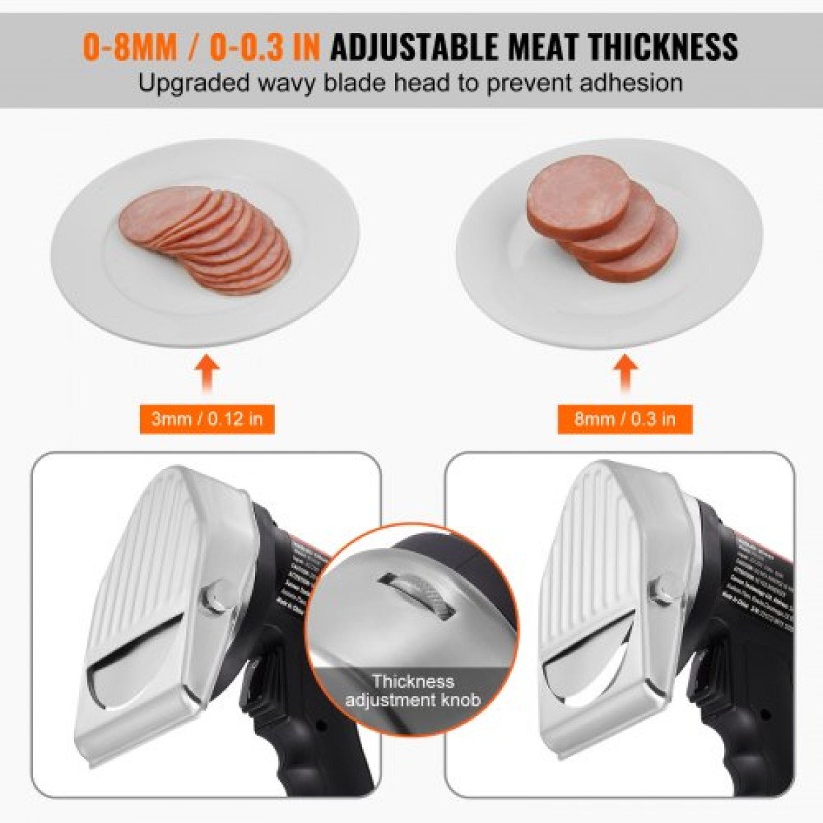 VEVOR Electric Shawarma Knife, Επαγγελματικό τουρκικό μαχαίρι για κεμπάπ 80W, Επαγγελματικός γυροσκόφτης από ανοξείδωτο ατσάλι, τεμαχιστής κρέατος Doner kebab με 2 λεπίδες, Διάμετρος λεπίδας Φ4"/100mm, Ρυθμιζόμενο πάχος 0-8mm