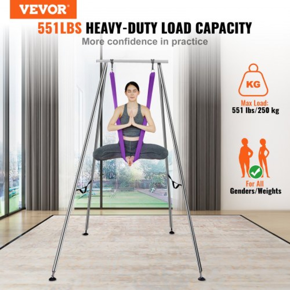 VEVOR Aerial Yoga Frame & Yoga Hammock, 9,67 ft Professional Yoga Stand έρχεται με 13,1 Yards Aerial Hammock, Max 551,15 lbs Load Capacity Rig Yoga for Indoor Outdoor Aerial Yoga, μωβ