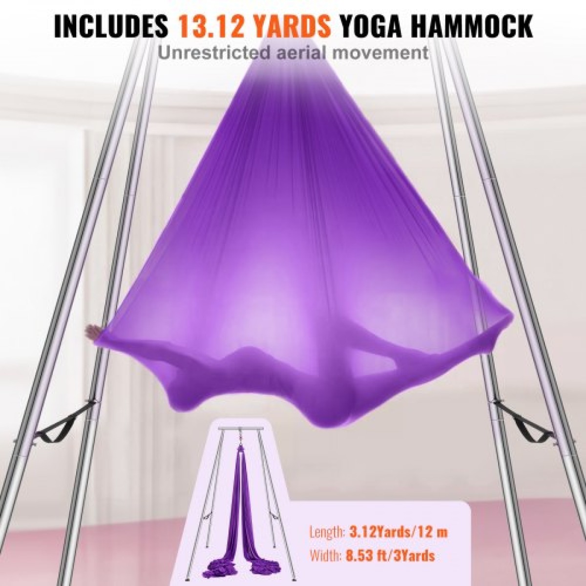 VEVOR Aerial Yoga Frame & Yoga Hammock, 9,67 ft Professional Yoga Stand έρχεται με 13,1 Yards Aerial Hammock, Max 551,15 lbs Load Capacity Rig Yoga for Indoor Outdoor Aerial Yoga, μωβ