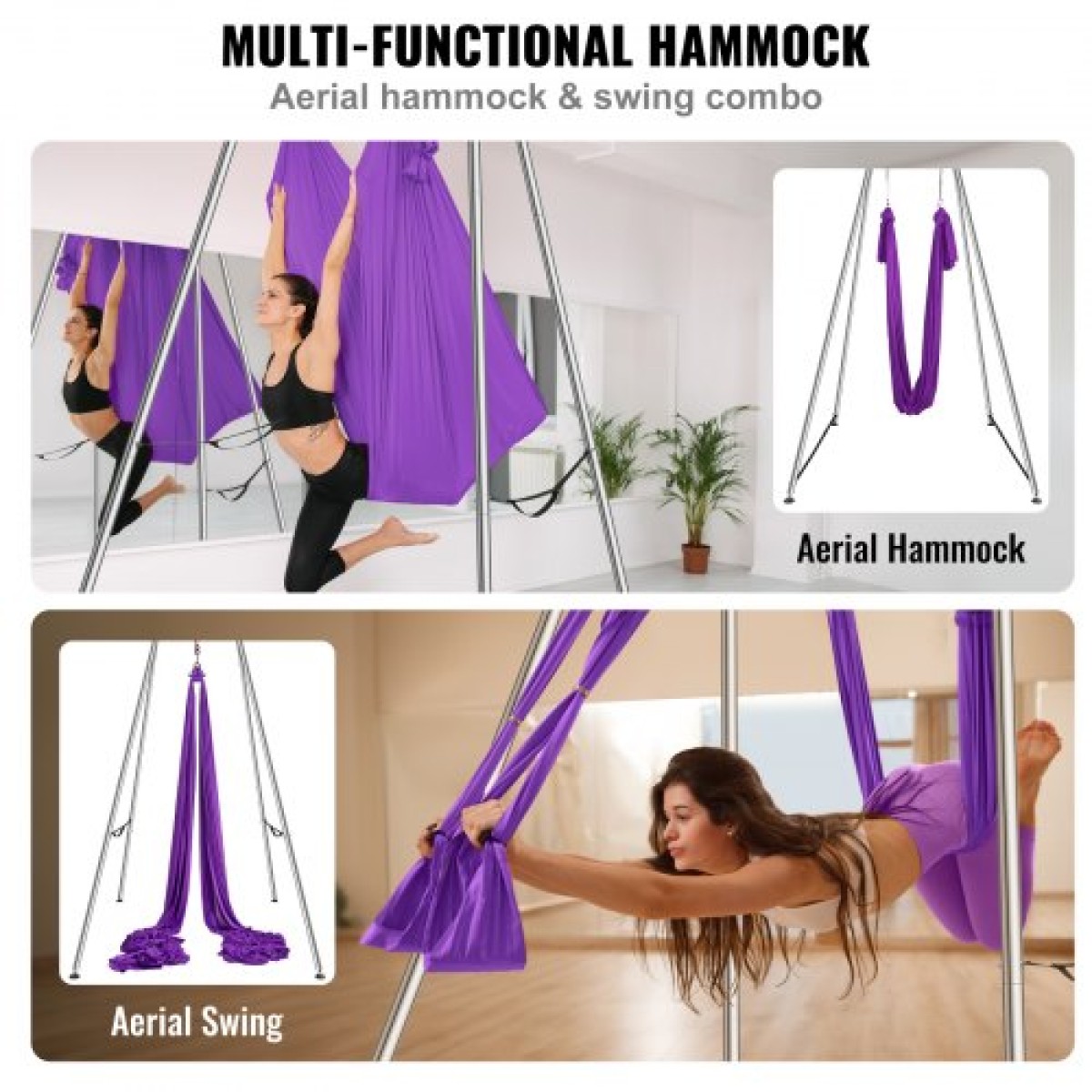 VEVOR Aerial Yoga Frame & Yoga Hammock, 9,67 ft Professional Yoga Stand έρχεται με 13,1 Yards Aerial Hammock, Max 551,15 lbs Load Capacity Rig Yoga for Indoor Outdoor Aerial Yoga, μωβ