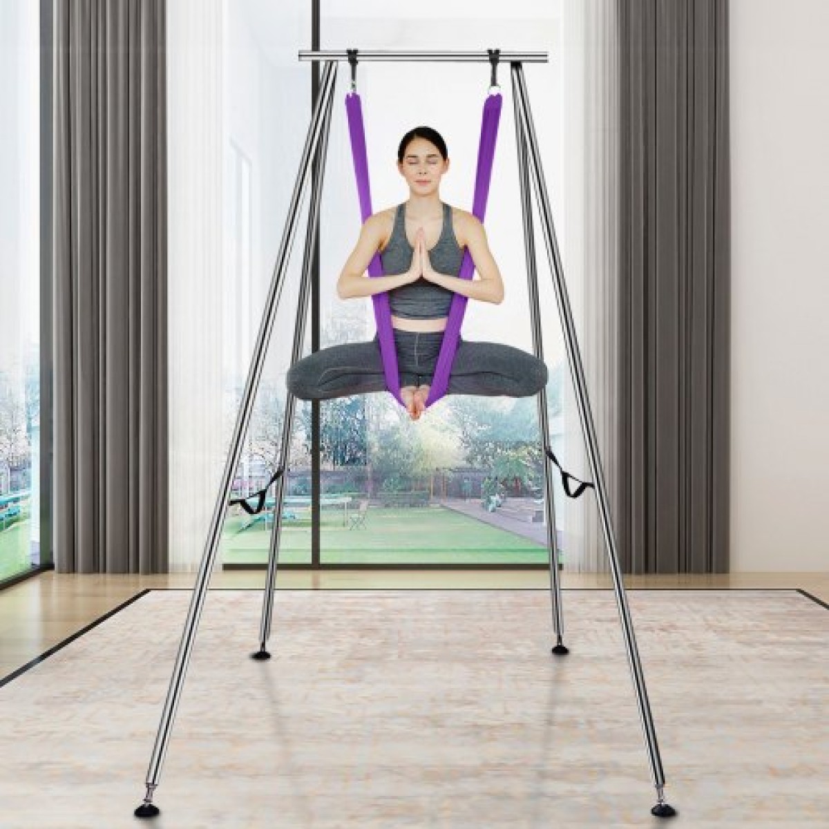 VEVOR Aerial Yoga Frame & Yoga Hammock, 9,67 ft Professional Yoga Stand έρχεται με 13,1 Yards Aerial Hammock, Max 551,15 lbs Load Capacity Rig Yoga for Indoor Outdoor Aerial Yoga, μωβ
