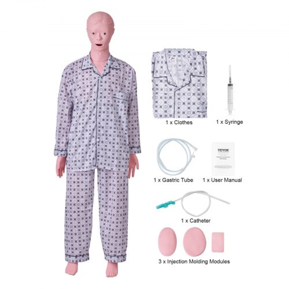 VEVOR Nursing Training Manikin, Male Life Size Demonstration Human Manikin for Nursing Training, Multifunctional Education Teaching Model Supplies, PVC Anatomical Mannequin Body Care Simulator Model