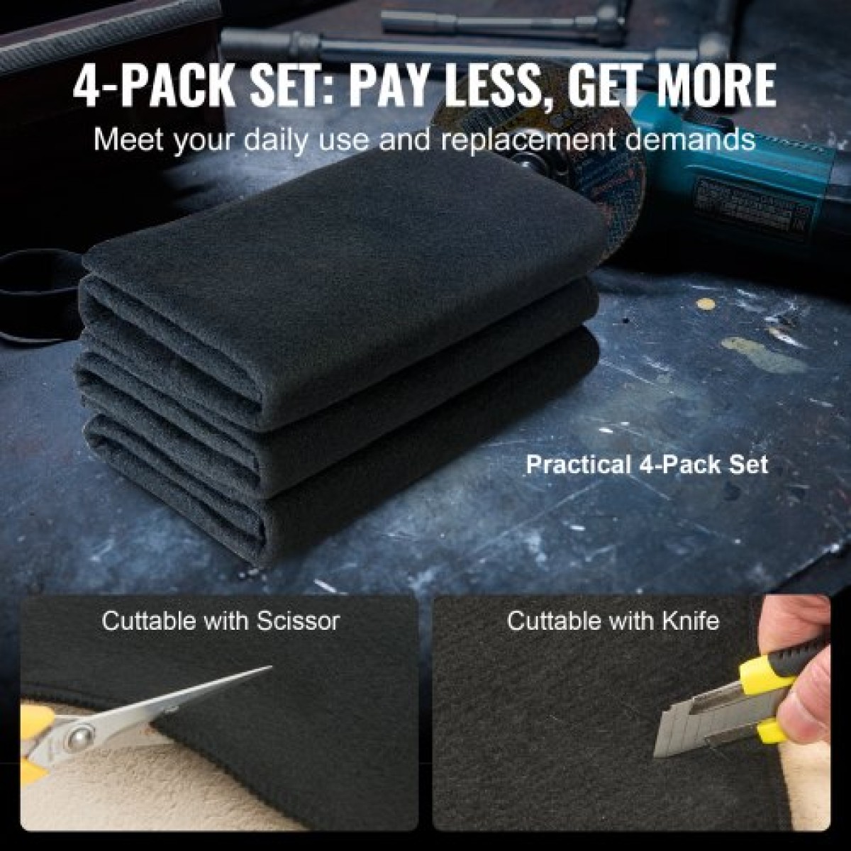 Κουβέρτα συγκόλλησης VEVOR Carbon Felt 4 Pack, 950 x 910 mm Επιβραδυντική φλόγας κουβέρτα συγκόλλησης, Έως 982℃ Σετ κουβέρτες ανθεκτικές στη θερμότητα, κομμένο μαξιλάρι συγκόλλησης με επιβραδυντικό φωτιάς από ίνες άνθρακα