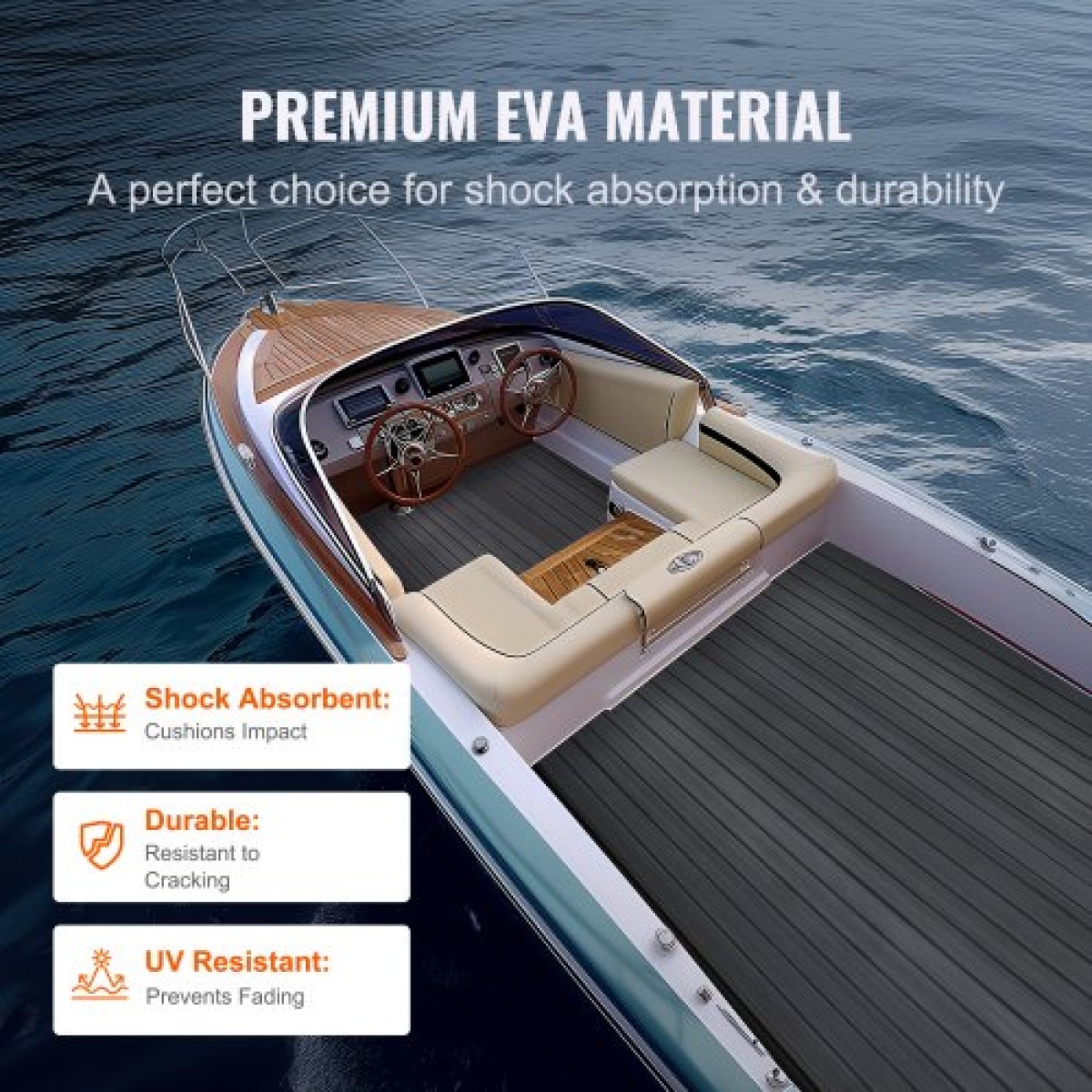 VEVOR Boat Flooring, EVA Foam Boat Decking 94,5" x 23,6", Αντιολισθητικό αυτοκόλλητο δάπεδο, 15,5 sq.ft Θαλάσσιο χαλί για σκάφη, γιοτ, Pontoon, δάπεδα καγιάκ