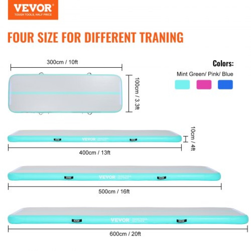 VEVOR 4 m Air Track Φουσκωτό Προπόνηση Πτυσσόμενο Γυμναστικό χαλάκι γυμναστικής με αντλία