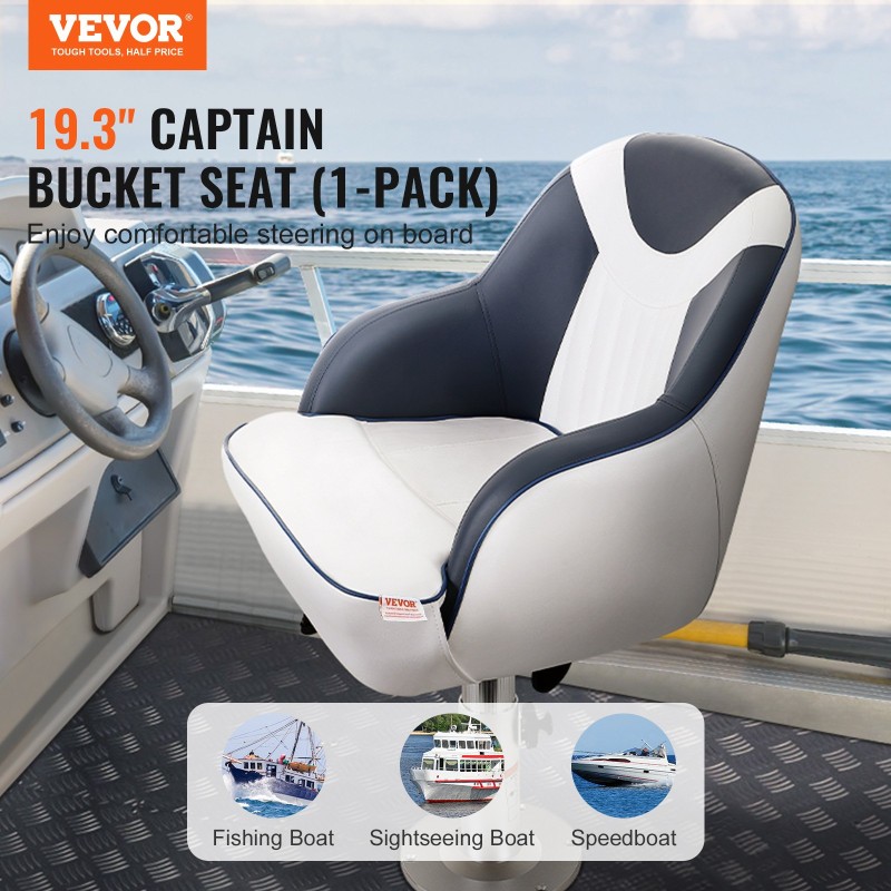 Κάθισμα VEVOR Captain Bucket, Κάθισμα για σκάφος Pontoon με παχύρρευστο σφουγγάρι, Καρέκλα καπετάνιου σκάφους για ψαρόβαρκα, σκάφος περιήγησης στα αξιοθέατα, ταχύπλοο, κανό, 1 τεμάχιο