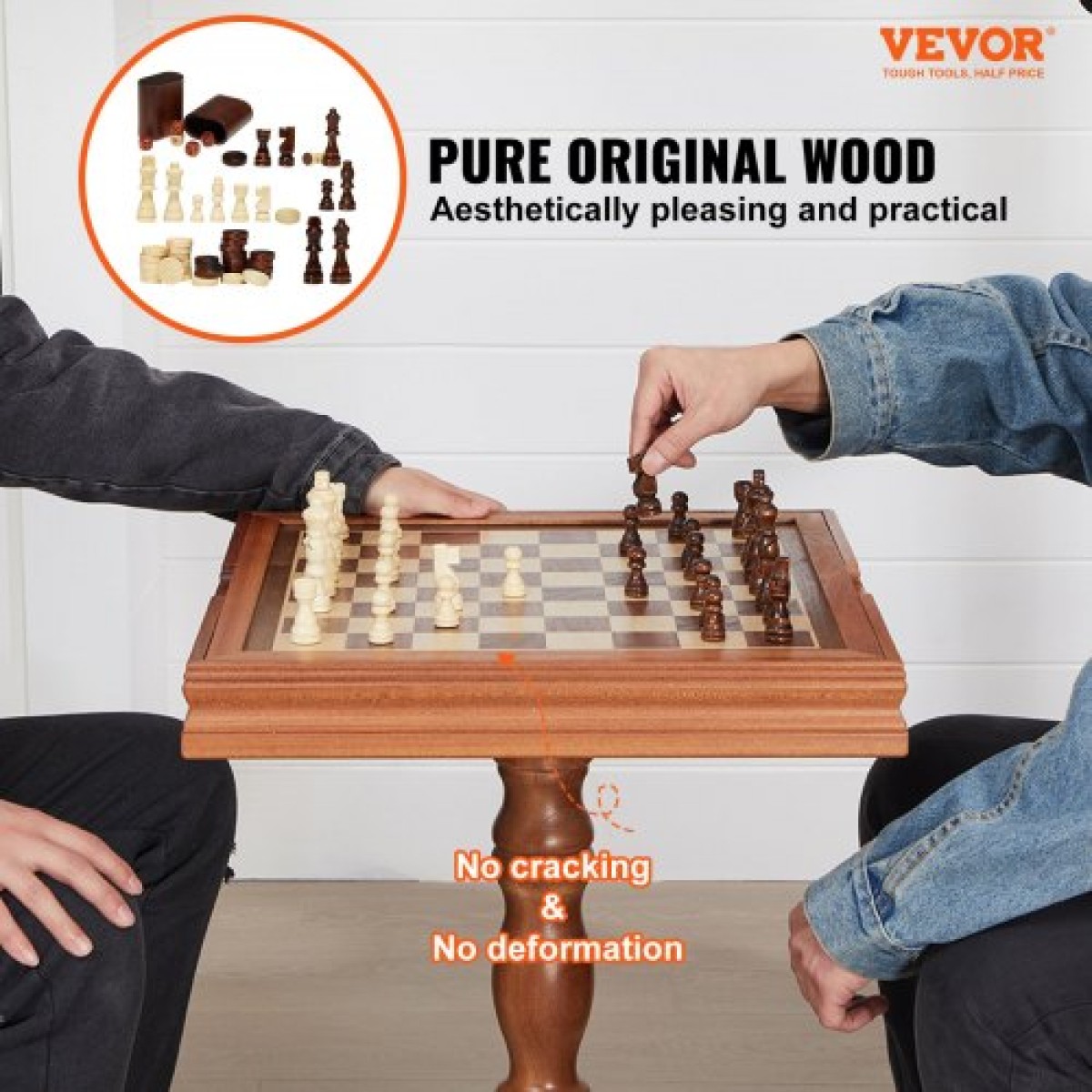 VEVOR 3-IN-1 Chess Checkers Σετ επιτραπέζιου τάβλι, Ξύλινο τραπέζι σκακιού 18 ιντσών Premium, Σετ επιτραπέζιου παιχνιδιού Deluxe Combo, Σετ επιτραπέζιου παιχνιδιού σκακιού Δώρο για οικογενειακά επιτραπέζια παιχνίδια