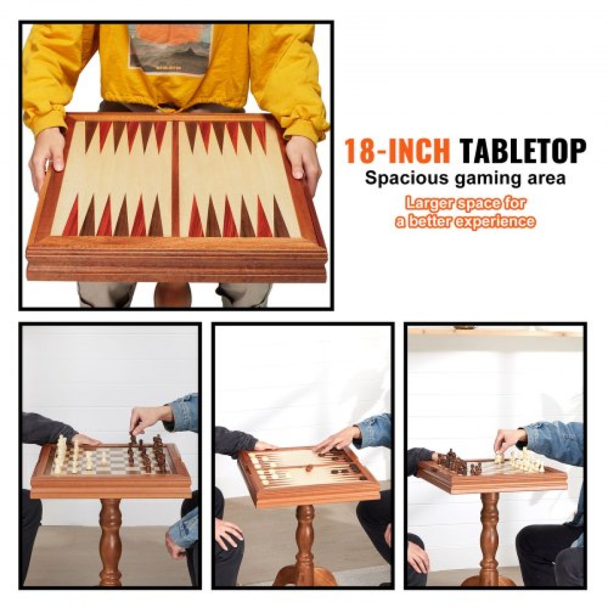 VEVOR 3-IN-1 Chess Checkers Σετ επιτραπέζιου τάβλι, Ξύλινο τραπέζι σκακιού 18 ιντσών Premium, Σετ επιτραπέζιου παιχνιδιού Deluxe Combo, Σετ επιτραπέζιου παιχνιδιού σκακιού Δώρο για οικογενειακά επιτραπέζια παιχνίδια